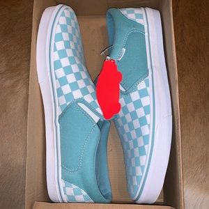 NWT blue/white checkered slip on vans